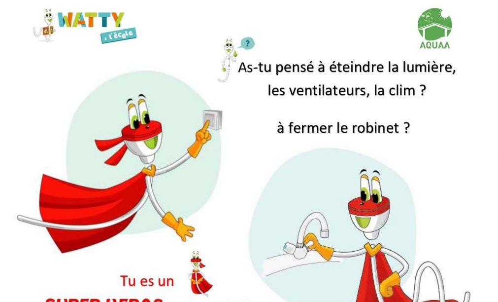 Watty Super héros anti gaspi Gardien eau énergie carré